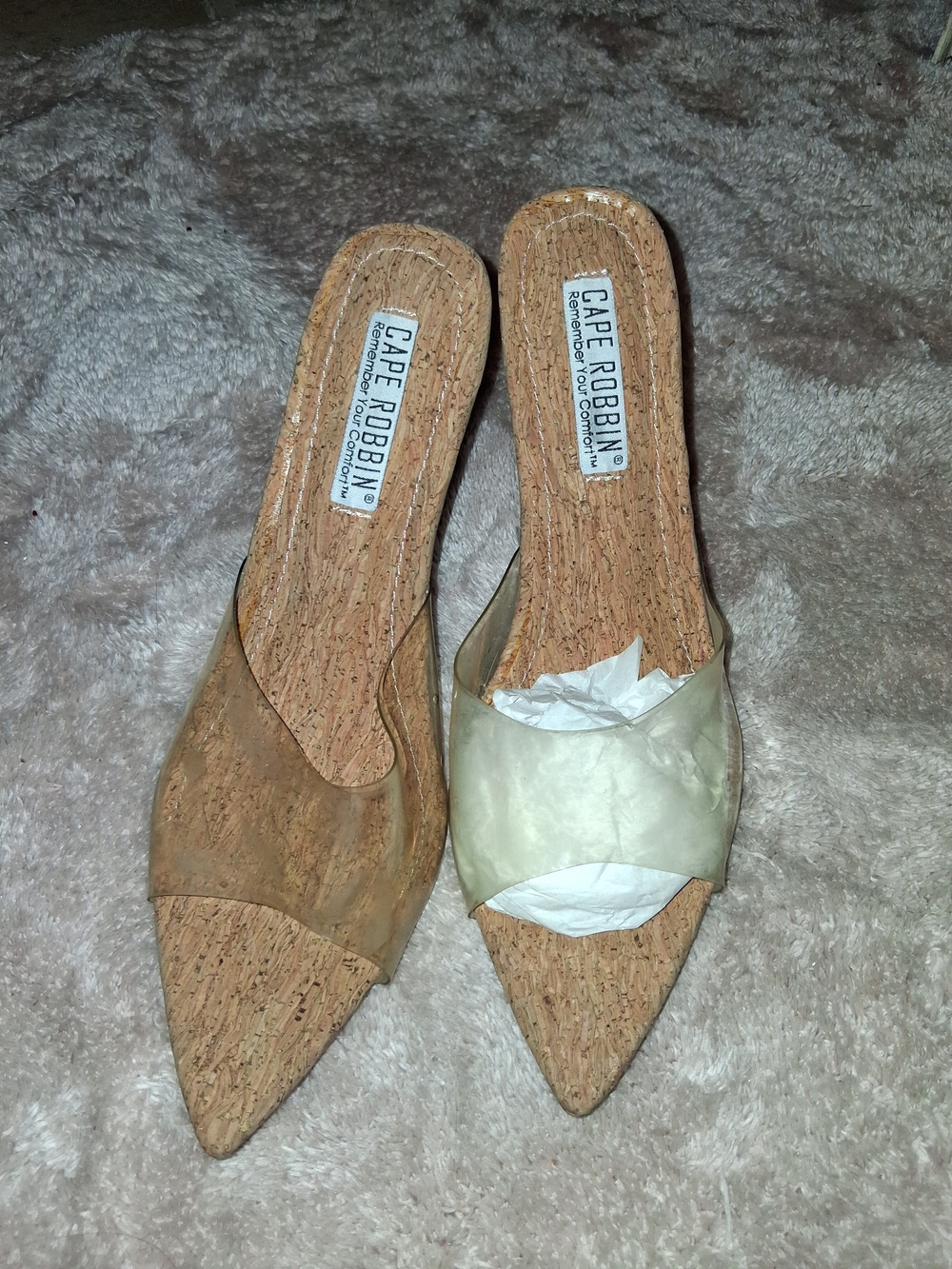 Cape Robbin Two-Tone Pointed Cork Slide Mules in Tan and Cream